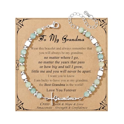 JoycuFF Grandma Gifts Christmas Birthday Christian Gifts for Grandma Grandmother Women Valentines Mothers Day Ideas Present Amazonite Cross Bracelets for Grandmother