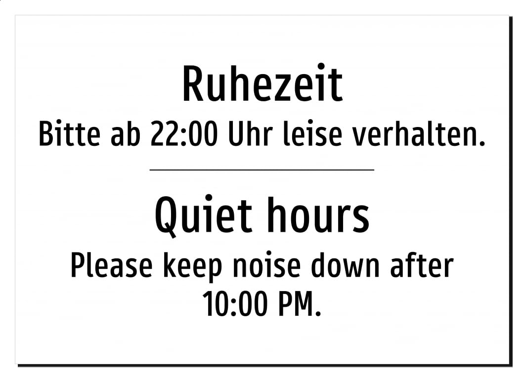 34844-DEEN-T-06 | Quiet hours Schild/Aufkleber Deutsch Englisch