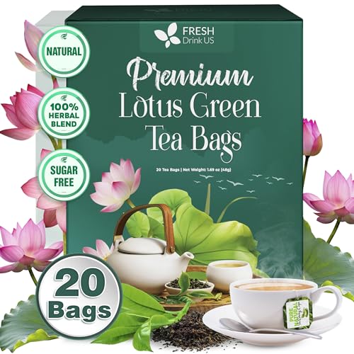 Image of FreshDrinkUS, Premium 20 Tea Bags of Lotus Green Tea, 100% Natural. Exquisite Flavor, Handpicked Leaves, Perfect for Tea Lovers. No Sugar, No Gluten, Vegan.