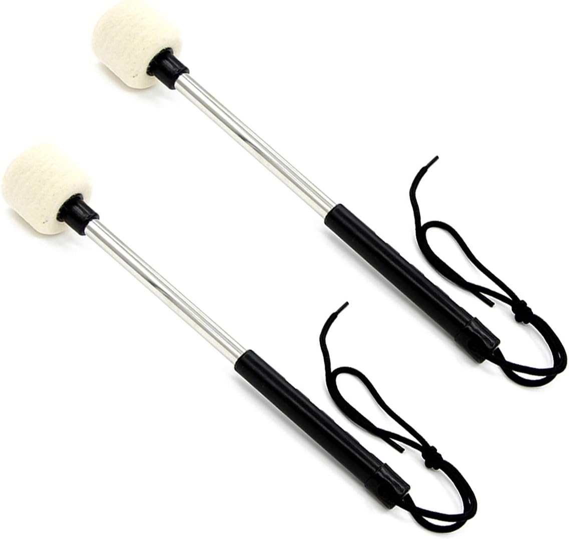 HOWDIA 2-Pack Bass Drum Mallets | Wool Felt Head with High-Density Padding | Wooden Handle with Anti-Slip Grip | Percussion Accessories, Beige-White Color