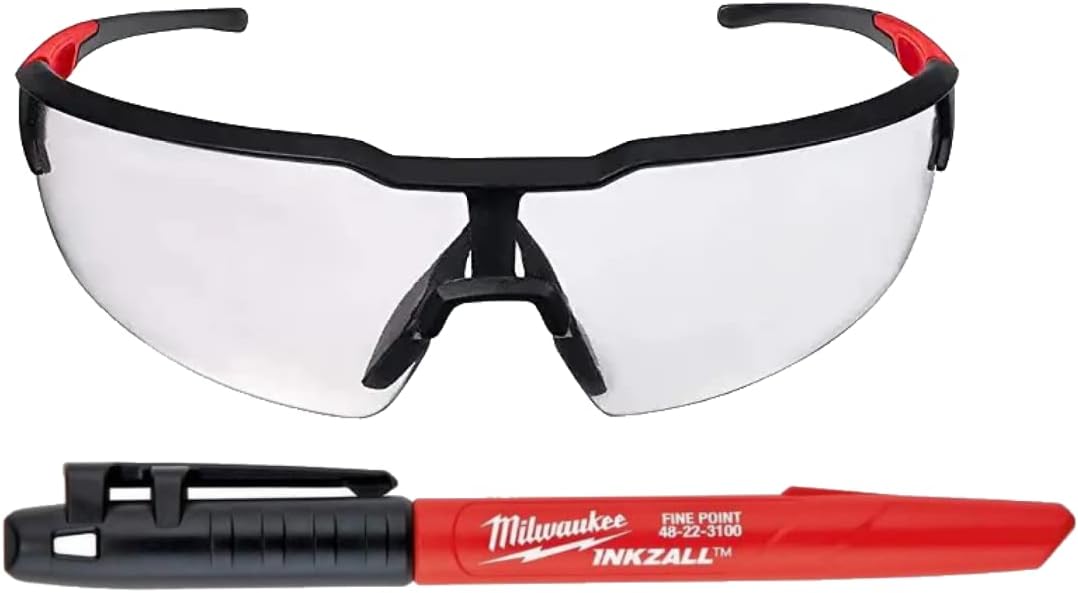 Milwaukee AntiFog Safety Glasses Clear Lens Black/Red