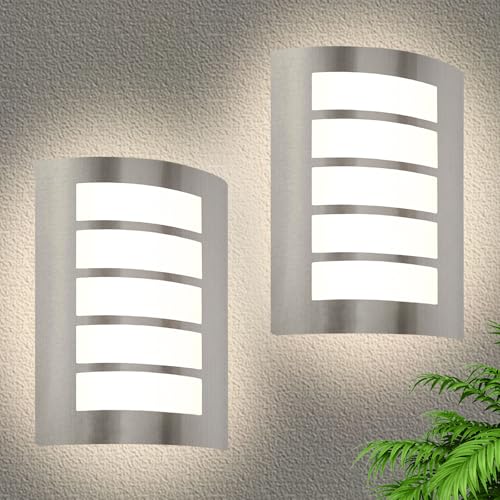 HiBay Outside Wall Lights Mains Powered Outdoor Light Stainless Steel Front Door Lighting IP44 Waterproof Wall Sconce Lamp E27 External Porch Lamps, Without Bulb, 2 Pack