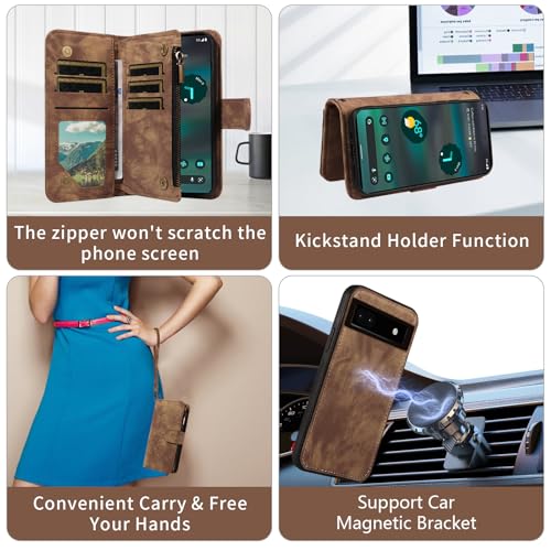 Coque Google Pixel 6A avec portefeuille zippé et protection écran - 5