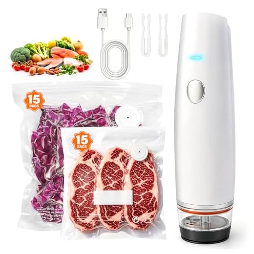 -80kPa Compact Vacuum Sealer for Food (Vacuum Sealer Machine + 30 Reusable Bags), Cordless Handheld Vacuum Sealer Machine Portable Mini Food Sealer for Sous Vide & Meal Prep-White