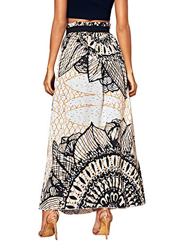 SheIn Women's Summer Boho Floral Print Fringe Split Thigh Full Length Maxi Skirt Multicolor Large