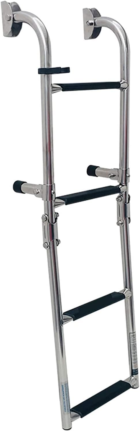 Folding Dock Boat Ladder 4 Step Telescopic Boat Ladder,Heavy Duty Foldable Marine Yacht Ladder Ship Side Ladder with Wide Pedal, Dock Ladder for Pontoon Boat/Marine Yacht