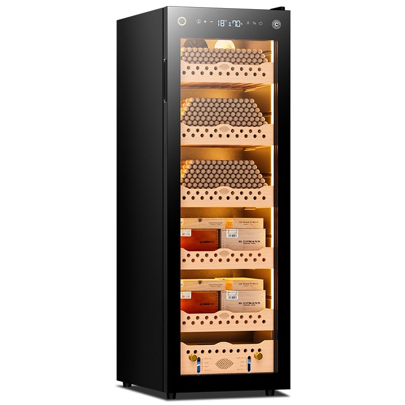 Electric Cigar Humidor Smart Temp&Humidity Control Aging Cabinet Spanish Cedar Shelves LED Display Optional Fingerprint Lock Large Capacity Electric Cigar Storage Premium Gift for Cigar Lovers138L