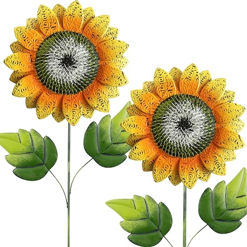 Garden Decor for Outside 2 Pack 40 inch Sunflower Garden Stakes Spring Decor Metal Flower Yard Art for Outdoor Lawn Ornaments Garden Pathways and Patio Decoration