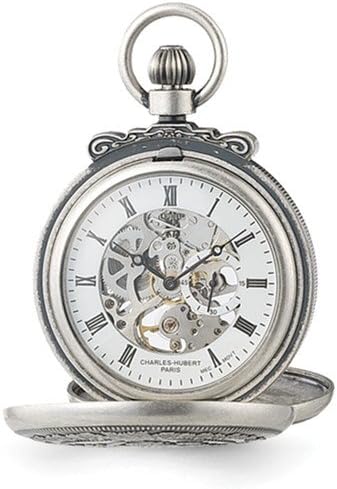 Sonia Jewels Charles Hubert Antique Chrome Finish Lion Crest Pocket Watch 14.5"
