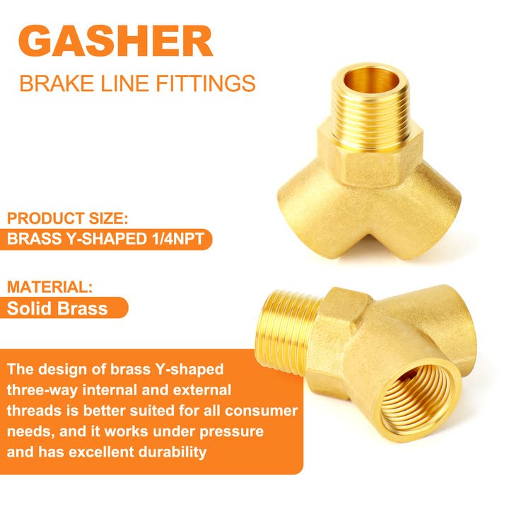 Image of GASHER 2PCS Brass Pipe Fitting Male Branch Tee Y Adapter 1 /4 inch NPT Female x 1 /4 inch NPT Female x 1 /4 inch NPT Male