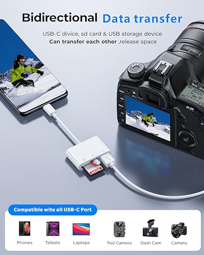 Wasachi Usb C Sd Card Reader, Usb High Speed To Sd/Micro Sd Card Adapter Memory Card Reader With Sd Microsd Usb 3 Port For Iphone 15 Pro Max thumb #3