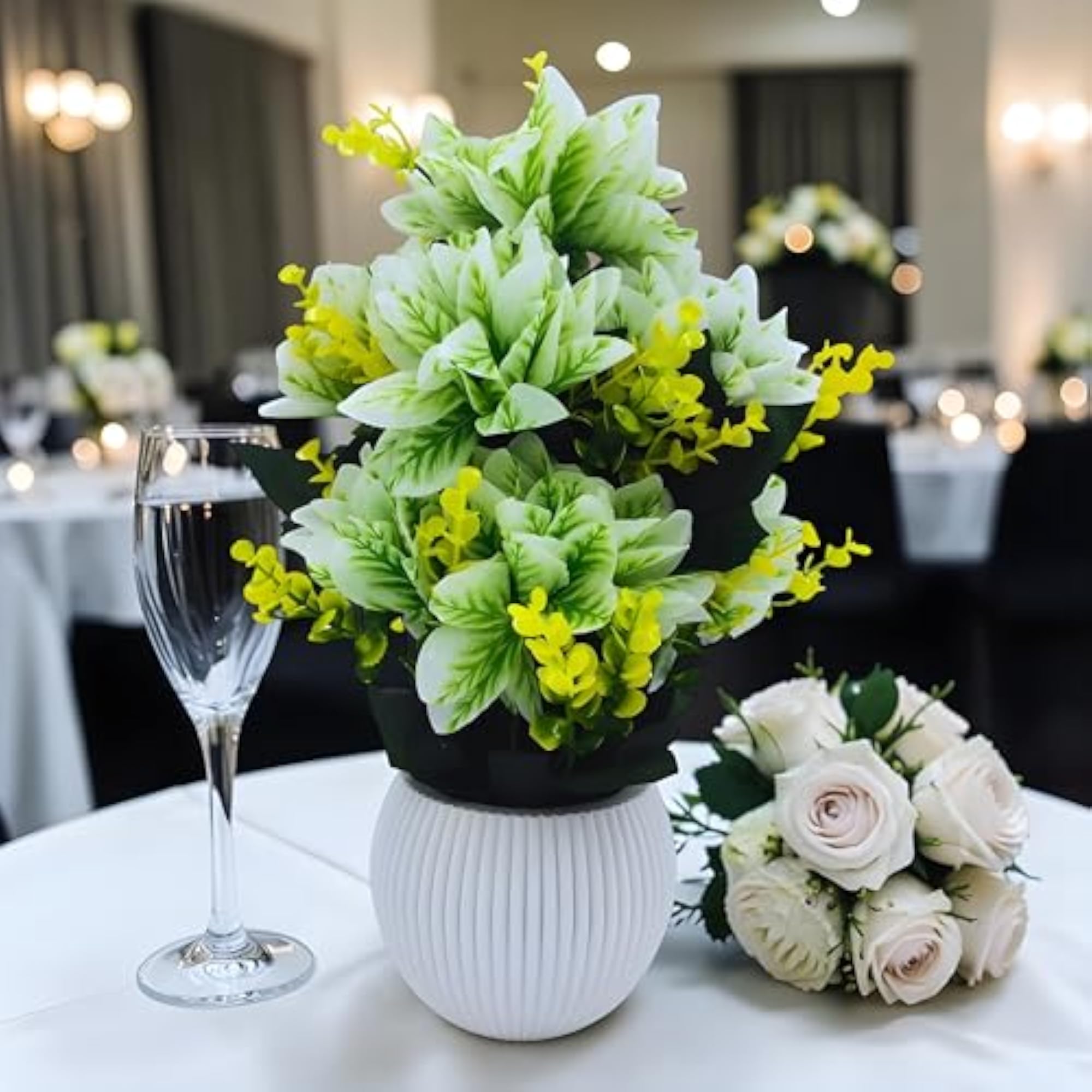 Artificial Plant with Pot, Green and Yellow Flowers