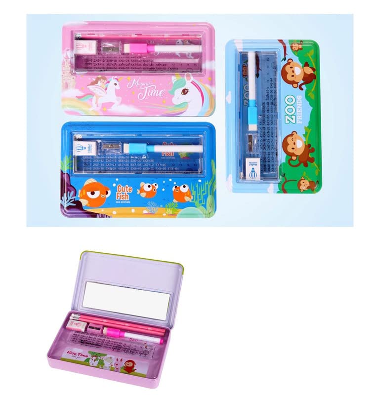 Image of Crackles Magical Time Metal Geometry School Pencil Box for Boys and Girls | Perfect for Childern Gifting