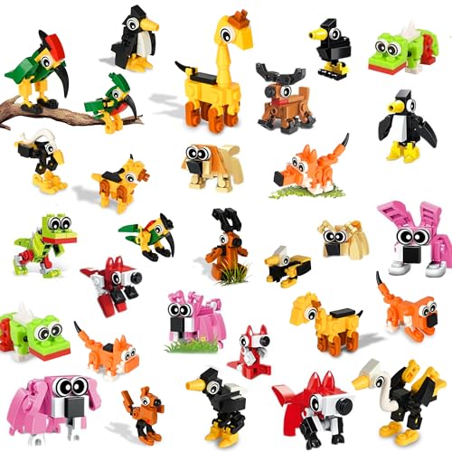 30 Packs Building Blocks Party Bag Fillers for Kids, Mini Animals Building Block Sets for Classroom Prizes Birthday Pinata Stocking Fillers Valentines Easter Gifts for Kids Boys Girls 4+ Years
