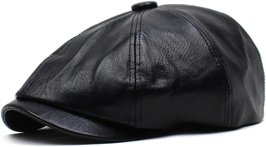 Black Vintage Duck Tongue Cap Men's Beret PU Octagonal Hat Painter's