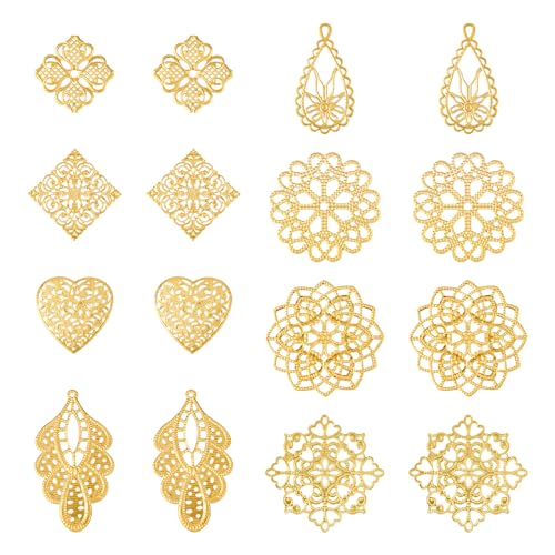 48 maillons filigrane dorés goutte fleur cœur losange pour bijoux