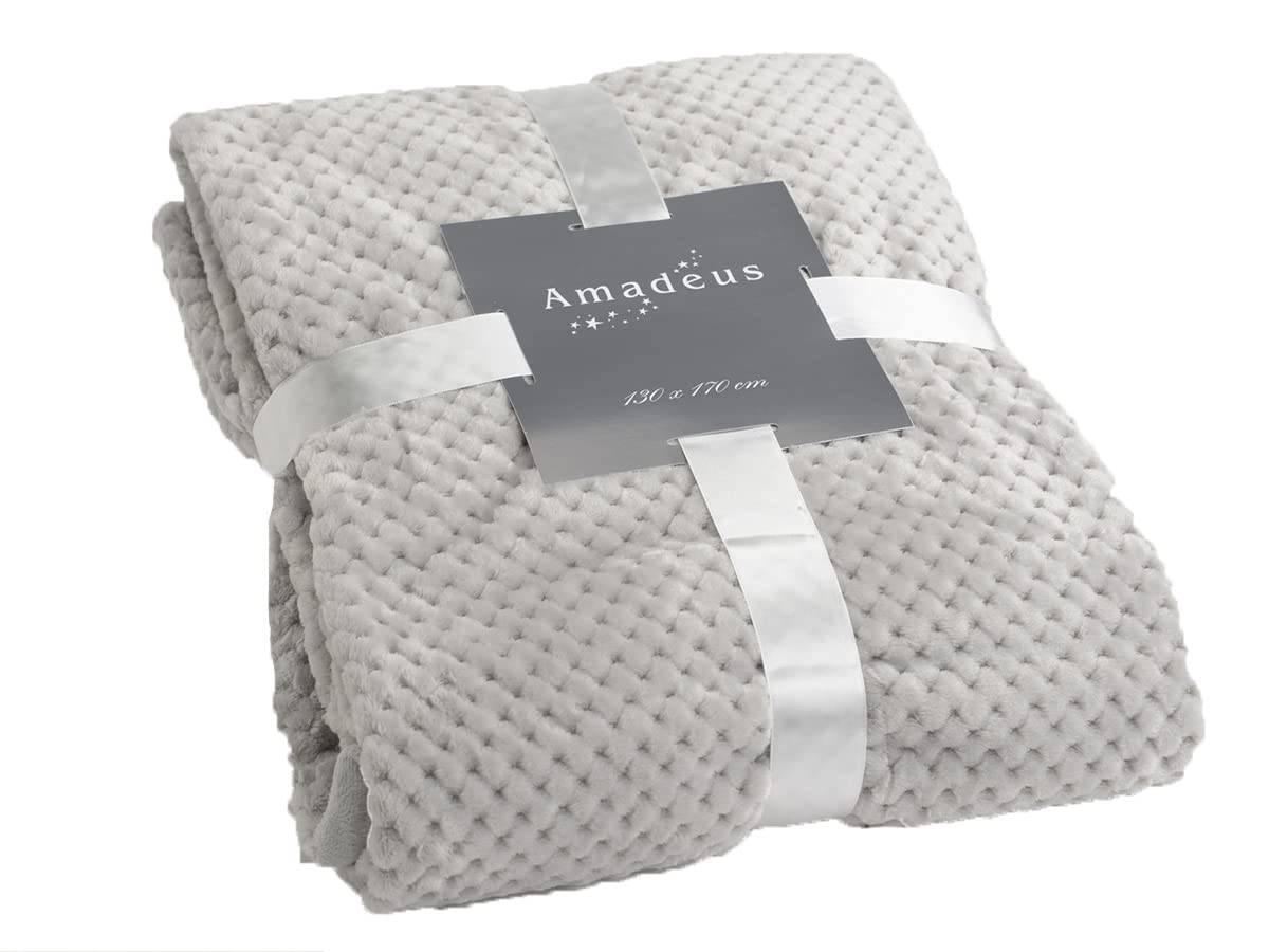 Plaid gris clair 130x170 cm Amadeus jeté de canapé damier