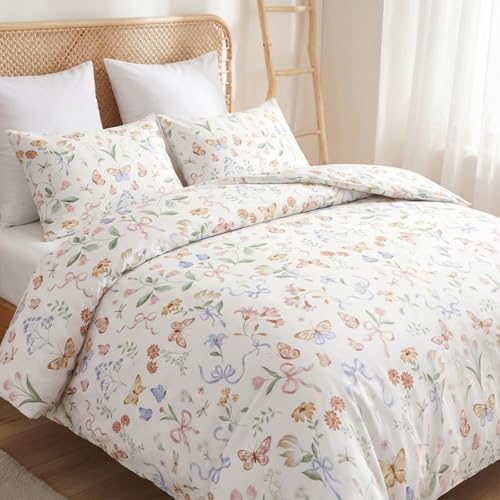 Tospass Bettwäsche 135x200 Blumen Bunt Floral Schmetterling Bettwäsche Set – Ansicht 4