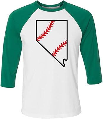 TeesAndTankYou State Shape Baseball Nevada Three-Quarter Raglan Sleeve Baseball Shirt Unisex Small White/Kelly