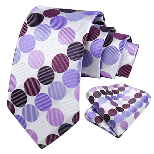 Image of HISDERN Polka Dot Ties for Men Classic Silk Ties and Pocket Square Formal Business Necktie Handkerchief Wedding Party