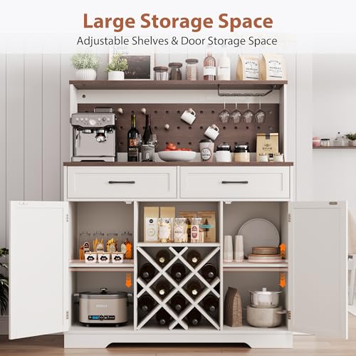 Farmhousecoffeebarstationcabinetwithledlightandpoweroutletsideboardbuffetcabinetswithadjustableshelveswoodcoffeebartablewithwineandstorageforlivingroomwhite Urban Country Home Decor Farmhouse coffee bar station cabinet with led light and power outlet sideboard buffet cabinets with adjustable shelves wood coffee bar table with wine and storage for living room white urban country home decor