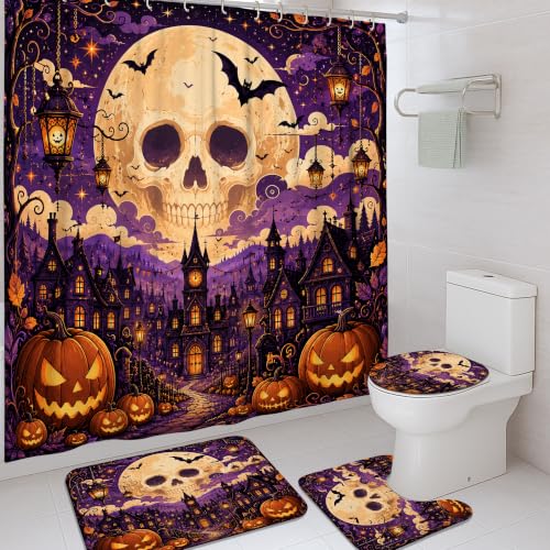 Rideau de douche polyester imperméable motif tête de mort violet 183x183cm