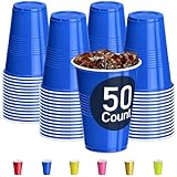 DecorRack 50 Count Blue Party Cups, 16 oz BPA Free Plastic Cups, Perfect for Birthday, Picnic, Indoor and Outdoor Event, Stackable, Reusable, Disposable Round Beverage Drinking Cups (50 Pack)