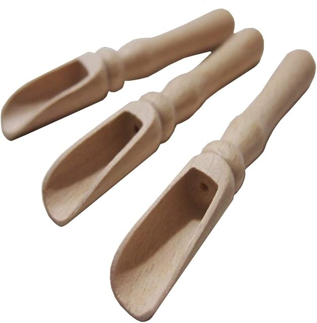 efo Long Grip Wooden Scoop Set 3pcs  Stylish Multipurpose Wooden Spoons - Wood Salt and Spice Scoops - Wooden Seed Scoop  Small Size 3 x 10.5 cm (A)