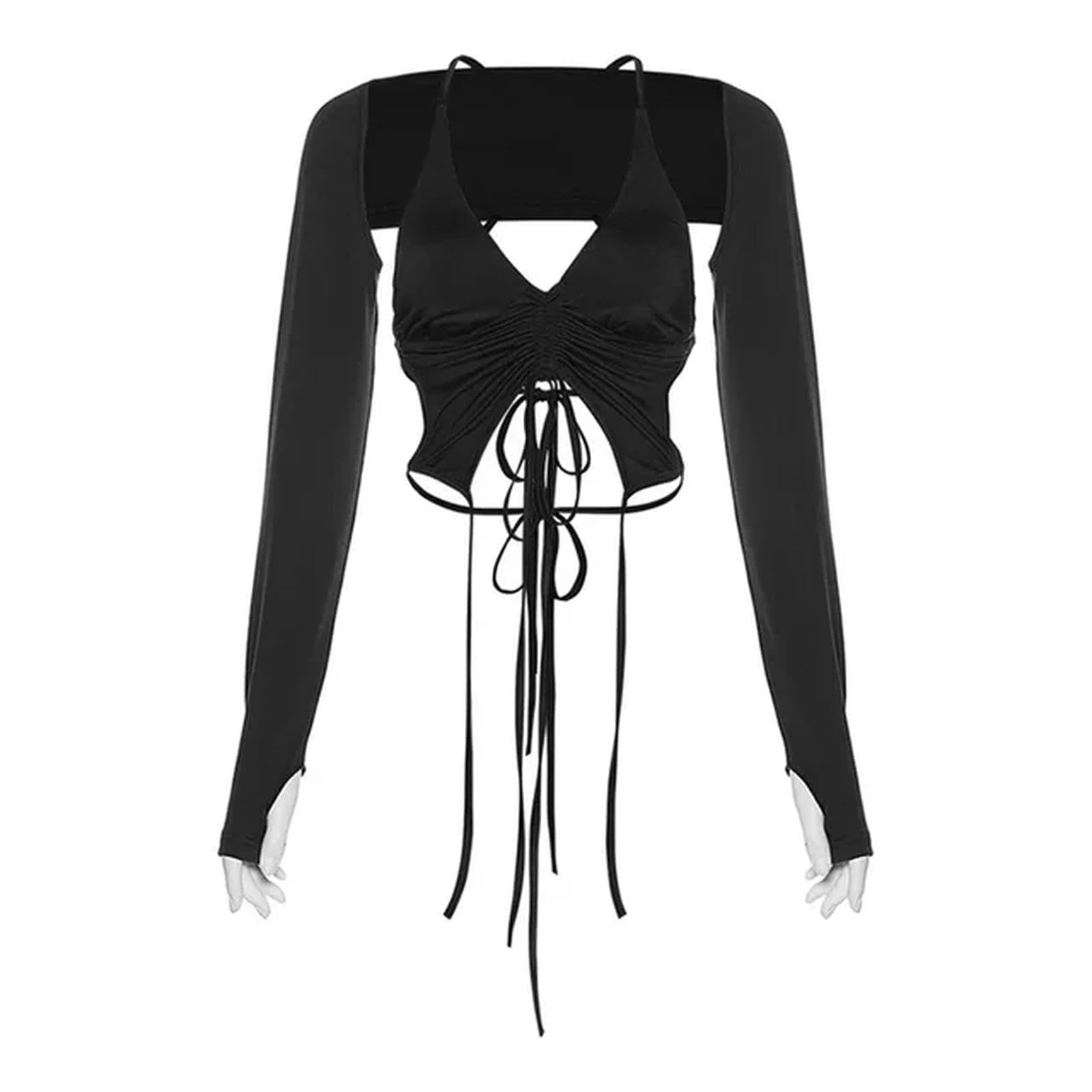Streetwear 2 pièces femme noir M avec haut à manches longues et dos nu