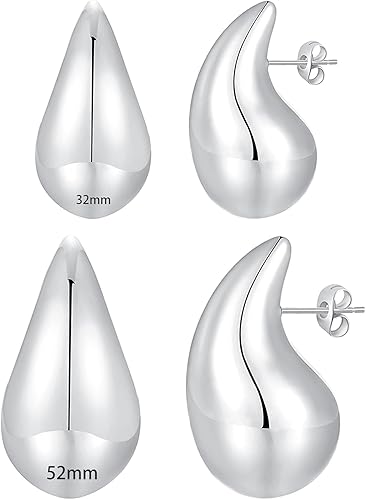 Apsvo Aretes de aro gruesos de oro para mujer, aretes tipo Dupes, ligeros, con forma de gota de agua, aros abiertos, hipoalergénicos, chapados en