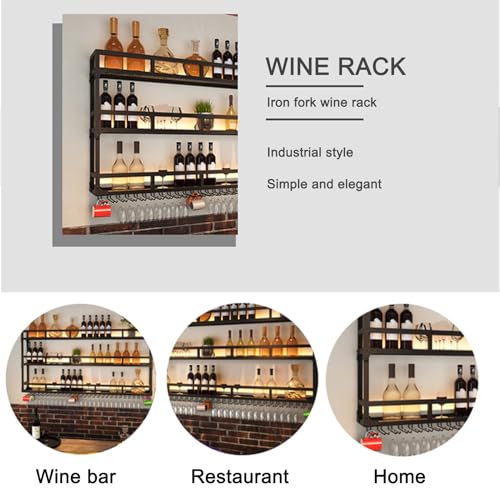 Casier à vin mural métal bouteille alcool et support verre LED