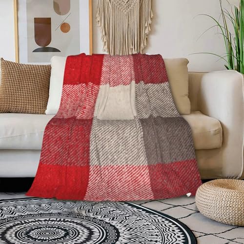 HGOD DESIGNS Plaid Red Grey Tartan Material As Fuzzy Stripes Blanket for Men and Women Soft Warm Throw Blanket and Fleece Flannel Blanket for Couch Bed Living Room Decor 130x150cm - Image 3