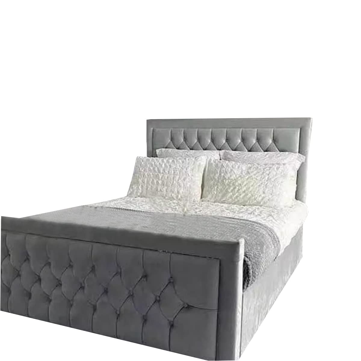 THE BED VILLAGE YORKSHIRE Border Upholstered Bed Frame with Diamante Buttons. Velvet Crushed/Plush Fabric Bed Frames With Padded Diamond Headboard For Bedroom (3ft Single, Pink Crush)