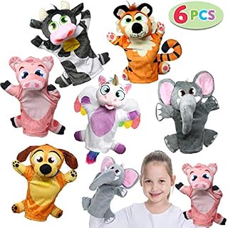JOYIN Animal Friends Deluxe Hand Puppets 6 Pack for Imaginative Play, Stocking, Birthday Party Favor Supplies, Girls, Boys, Kids and Toddler