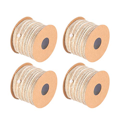 4 rollos de cinta de yute de arpillera natural, cinta de yute para manualidades, embalaje de regalo, decoración de boda (5 mm x 10 m)