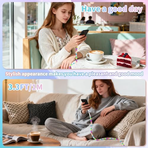 Image of Aolcev USB C Cable 66W 2 in 1 Multi USB to USB C Fast Charging Cable 3.3FT Beaded for iPhone Charger Star Beads USB Type C Charger Cord for iPhone 17 16 15 14 Pro Max Galaxy S25 S24 Colorful Hearts