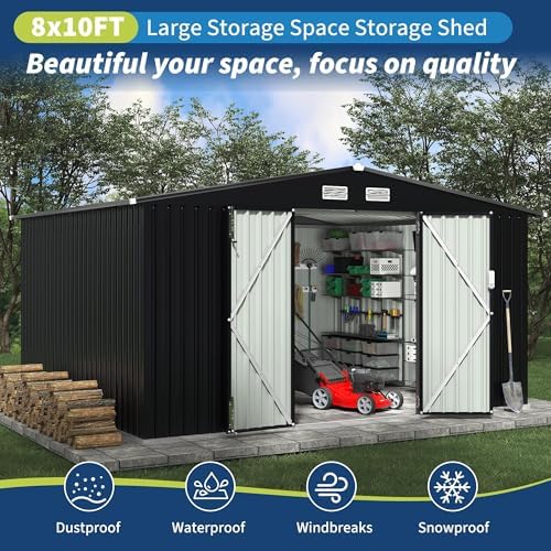 JoanKaren 8x10 FT Metal Storage Shed, Outdoor Metal Garden Shed with Lockable Door, Weatherproof Utility Building with Air Vent for Backyard, Patio, Lawn — view 6