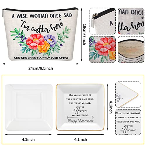 4 Pieces Retirement Gifts For Women 2022, A Wise Woman Once Said I Am Outta Here Coffee Mug Stainless Steel Wine Tumbler, Happy Retirement Trinket Tray, Retired Makeup Bag And Keychain (Classic Style) #TOP2