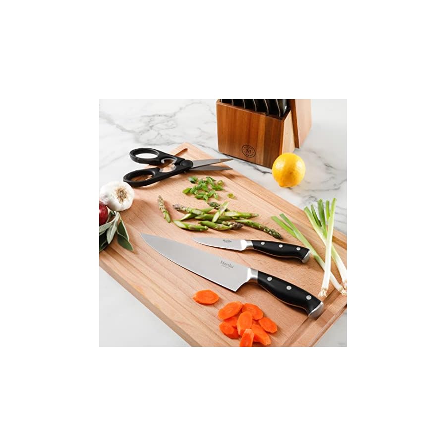 Martha-Stewart-Greeley-14-pc-Triple-Riveted-Cutlery-Knife-Acacia-Wood-Block-Set-wComfort-Grip-Handles-Black Martha Stewart Greeley 14 pc Triple- Riveted Cutlery Knife Acacia Wood Block Set w/Comfort Grip Handles- Black