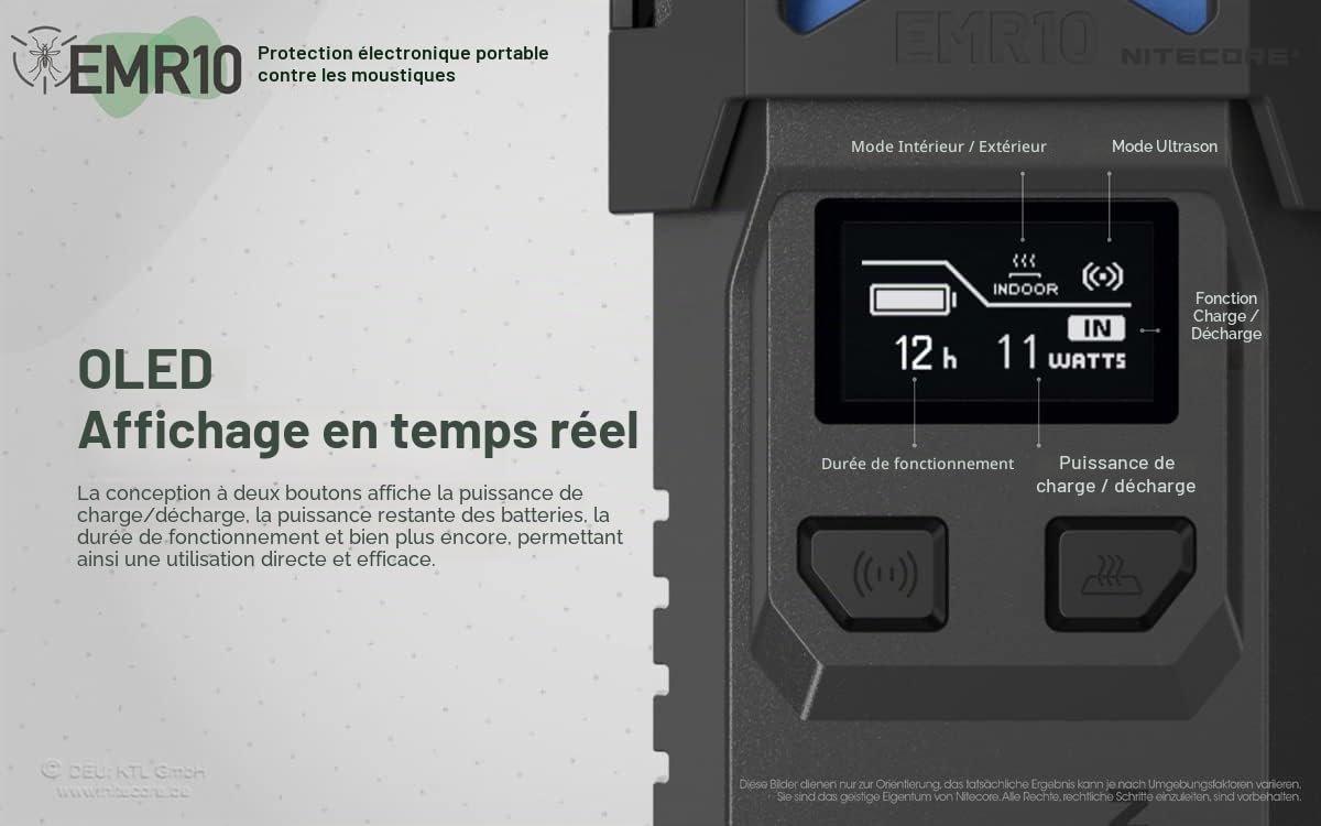 Nitecore NC-EMR10 Répulsif anti-moustiques avec batteries pour camping avec fonction batterie externe Gris
