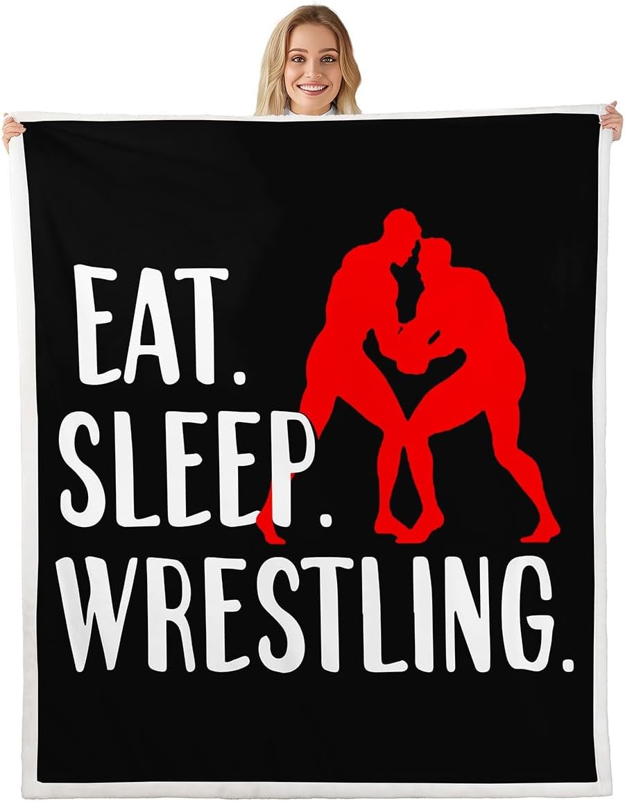 Feelyou Wrestle Sherpa Throw Blanket Kids Sports Theme Plush Blanket for Women Men Wrestler GrFruitsr Decor Fleece Throw Blanket Breathable Black White Fuzzy Flannal Blanket Room Decor Twin 60"x80"