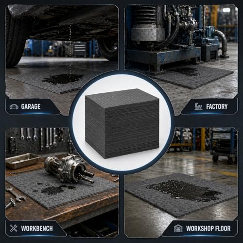 Image of Hoolerry 100 Pcs Oil Absorbent Pad for Spill, 17 x 20 Inch, Gray