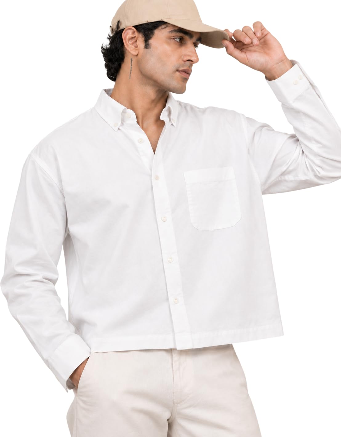 SCRTCH Men's Boxy Fit Cotton Casual Shirt, Full Sleeve, White - Image 1