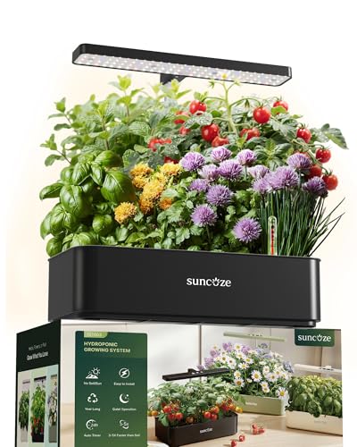 SUNCOZE Hydroponisches Anzuchtsystem, Smart Garden 12Pods, Indoor Kräutergarten Set mit LED-Wachstumsleuchte, 4L Wassertank, höhenverstellbar, leise intelligente Pumpe, für Zuhause, Küche, Schwarz