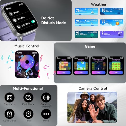 Image of Smart Watch, 2.01 inch HD Touchscreen Fitness Tracker with Bluetooth Calling, 120+ Sports Modes, 24 /7 Heart Rate Sleep Monitor, IP67 Waterproof Smartwatch Compatible with iOS Android (Purple)