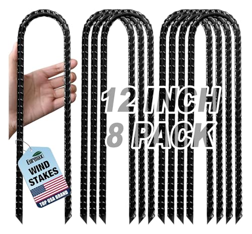 Eurmax USA 12" Windproof Trampoline Stakes,Rust-Proof Galvanized Steel U-Shape Ground Anchor,Commercial Tent Stakes for High Winds,Secure Anti-Flip Tie Down for Soccer Goals,Swing Sets,Fences&amp...