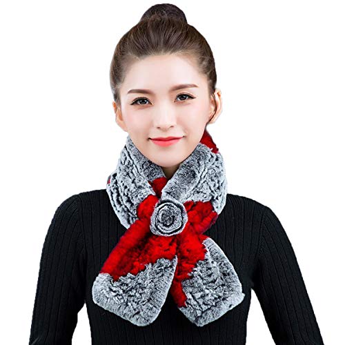 Real Rex Rabbit Hair Scarf Knitted Neck Warm Rose Pattern for Women and Girls Protect Cervical Spine