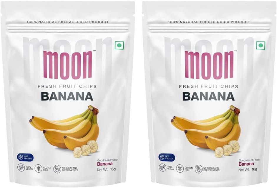 Moon Freeze Dried Banana | No Preservatives, No Added Sugar, Healthy Dried Fruit | 100% Natural, Vegan, Gluten Free Snack for Kids and Adults | 16 g Pouch (Pack of 2)
