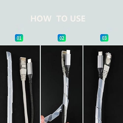 Miniatura 6 de Funda organizadora de cables en espiral de 25 pies y 38 pulgadas para cable de computadora, cable de alimentación de audio y video (38 pulgadas a 25