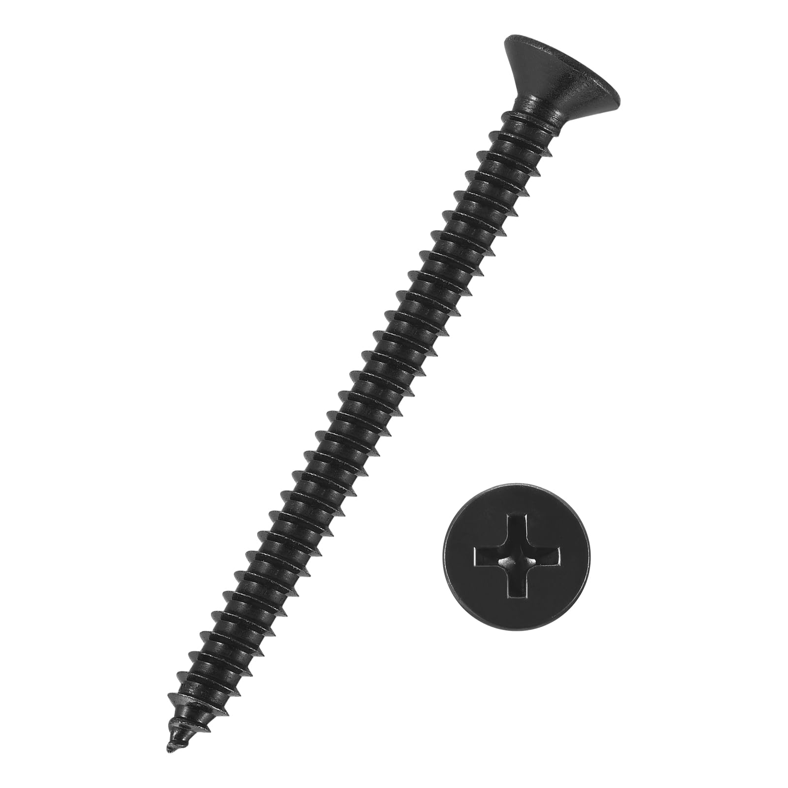 Kozelo 100pcs Phillips Flat Head Wood Screws - [#8x2"] Carbon Steel Countersunk Self Tapping Screws for Furniture Assembly, Interior Trim, Outdoor Construction, Black — image 1
